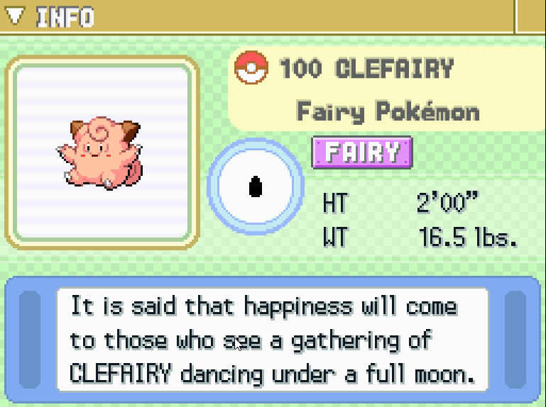 Clefairy with Fairy type in Pokédex