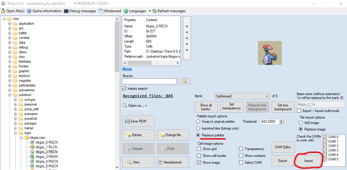 Palette import button in Tinke